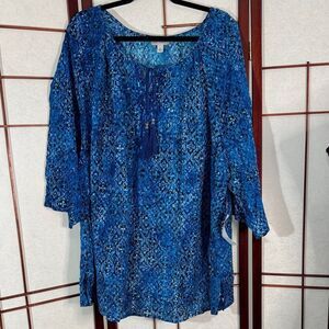 Catherines Blue Patterned Blouse